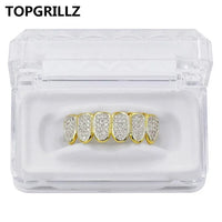 TOPGRILLZ New Fit Silver Plated CZ Micro Pave Top & Bottom GRILL SET Rhodium Teeth Grills Vampire Tooth Grillz