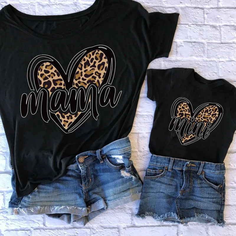 Tshirt family fashion mother kids Leopard Love family tshirt mom baby girl clothes family matching outfits family look clothes