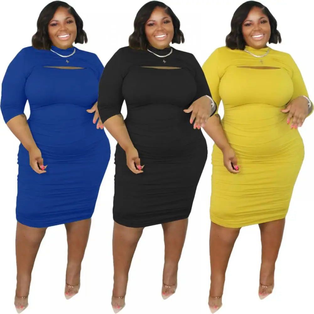 Dress Women Tube Top Plus Size Dress Women Fashion Mid Length Skirt Shirt Bodycon Dress Vintage Long Sleeve Side Female Vestidos