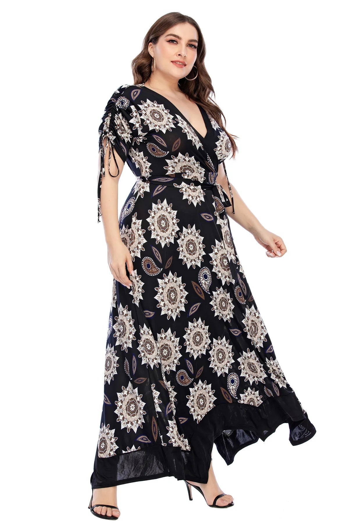 4XL 5XL Plus Size Women Clothing 2021 Summer Women V Neck Short Sleeve Geometric Print Causal Dress Maxi Long Dresses