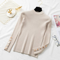 casual autumn winter women thick sweater pullovers long sleeve button o-neck chic Sweater Female Slim knit top soft jumper tops