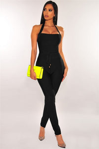 High Quality Black Women Turtleneck Neck Rayon Bandage Jumpsuit Sexy Bodycon Celebrity Party Jumpsuits Vestidos