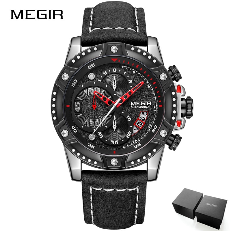 MEGIR Creative Quartz Wristwatch Men Watch Waterproof Leather Men&#39;s Watches Top Brand Luxury Chronograph Sport Relogio Masculino