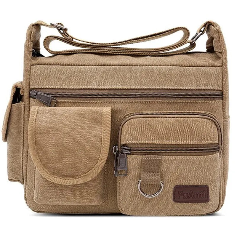 Canvas Messenger Bag for Men Vintage Water Resistant Waxed Crossbody bags Briefcase Padded Shoulder Bag for Male Handbag