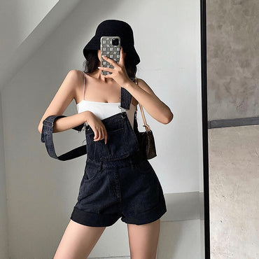 TVVOVVIN Korea Style High Waist Slim Flanging Wide Leg Denim Playsuits Shorts Hot Girl Female Rompers 732S