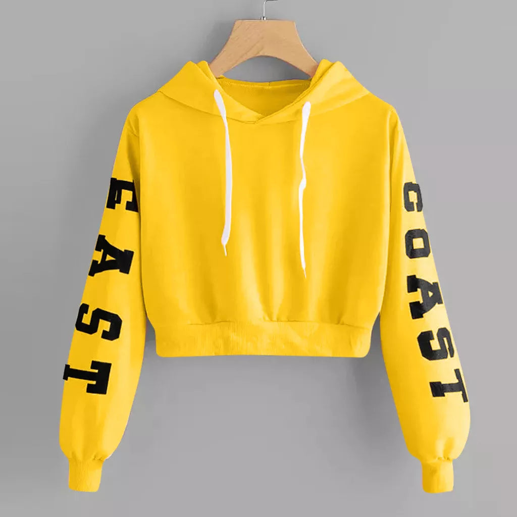 @40 Womens Letters Crop Hoodie Sweatshirt Pullover Tops Teenager Girls Velvet Long Sleeve Cropped Sweatshirts Sudaderas De Mujer