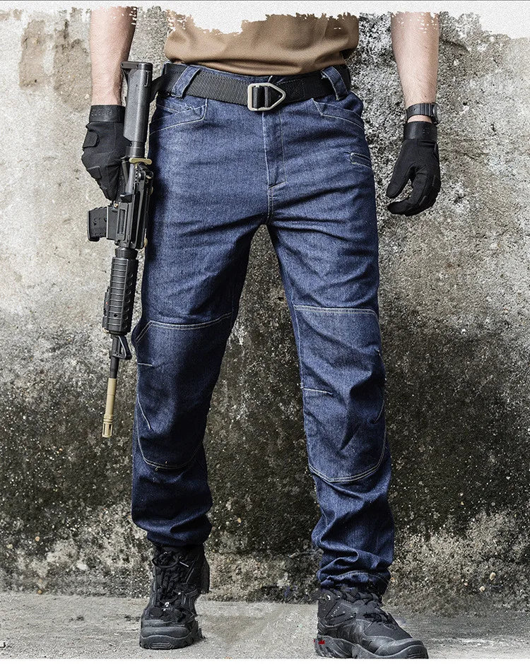 Men's  Jeans Pants Fall Military Straight Denim Tactical Long Trousers Stretch City Security Special Force Combat Pant Trousers