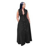 Plus Size Dresses Women Summer Clothing 2021 Wholesale Items Solid Casual Sleeveless Stretch V Neck Maxi Dresses Dropshipping