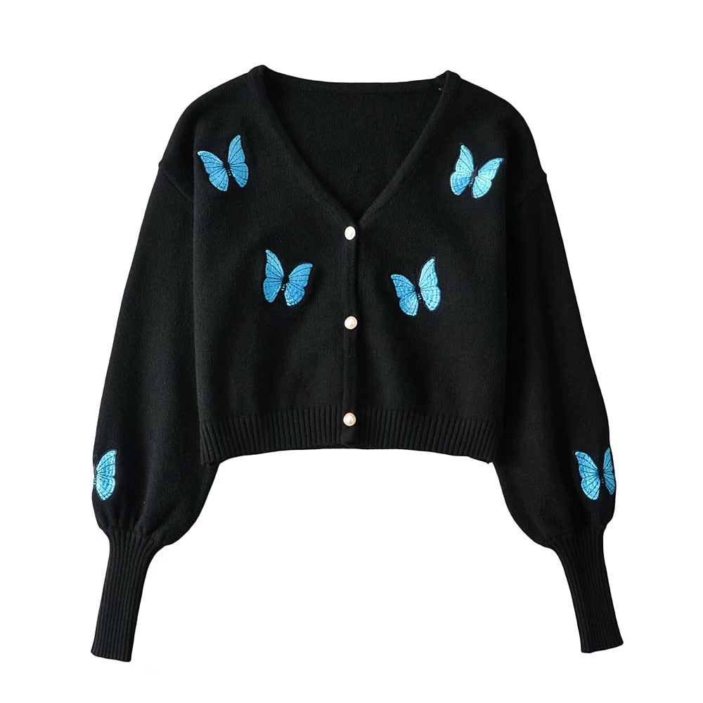 Sexy Butterfly Cardigan Korea style Long sleeve Sweater Slash Collar hips Dress 1 Set