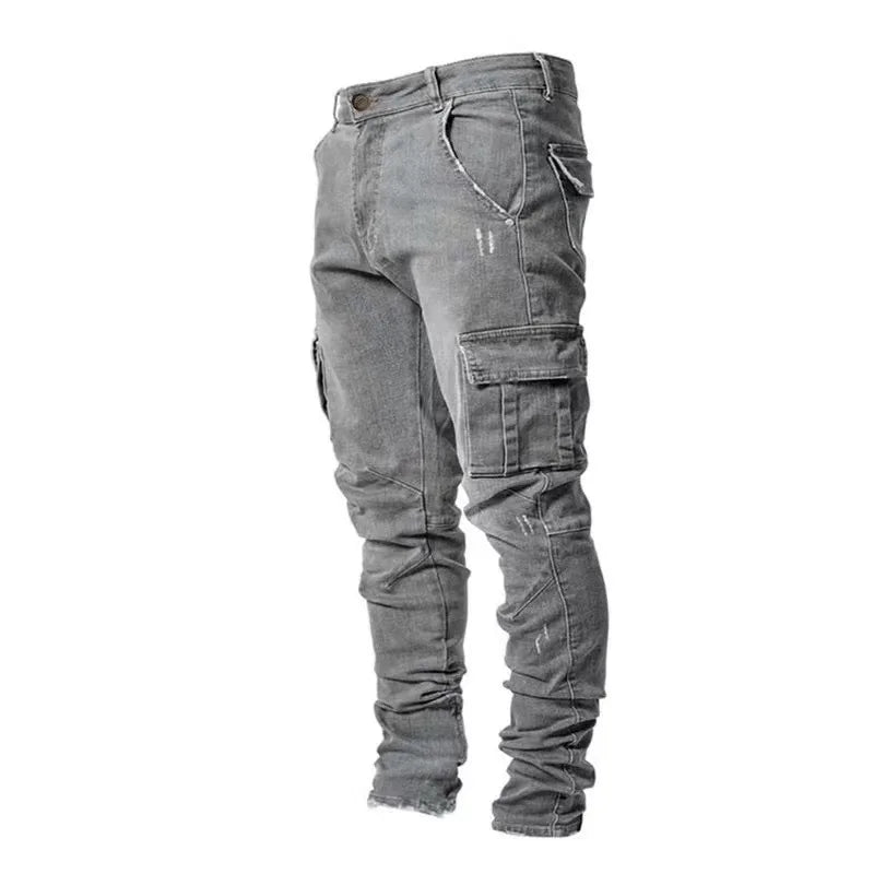 Slim Fit Straight Leg Custom Denim Jeans Men's Pencil Pants Fit Slim Skinny Solid Color Zipper Pockets Men Fashion Casual Jeans