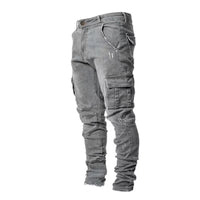 Slim Fit Straight Leg Custom Denim Jeans Men's Pencil Pants Fit Slim Skinny Solid Color Zipper Pockets Men Fashion Casual Jeans