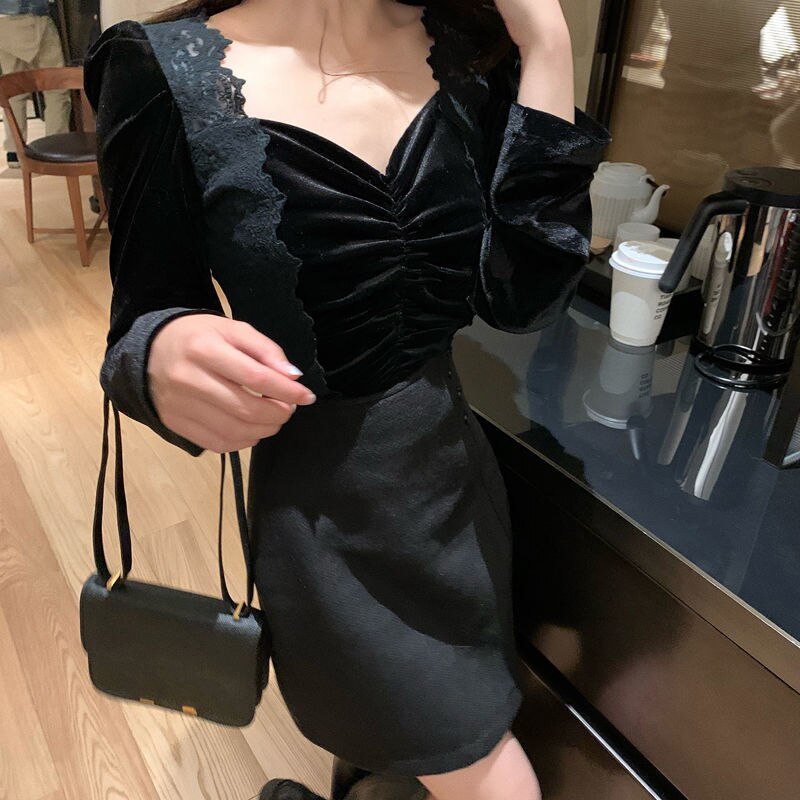 Sexy 2021 Spring New Lace Chiffon Blouse Women Long Sleeve Square Collar Korean Style