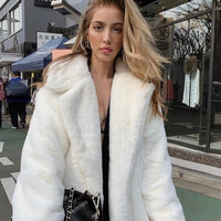 Winter Women Faux Rabbit Fur Coat Lengthen knee Fur Coat Loose Lapel OverCoat Thick Warm fur coat Female Plush Coats