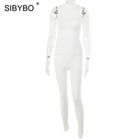 Sibybo Black Sleeveless Summer Jumpsuit Rompers Womens 2022 Zipper Activewear Slim Jumpsuit Femme Fitness Sport Casual Overalls