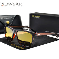 AOWEAR HD Night Vision Glasses Men Aluminium Yellow Lens Sunglasses Men Polarized Night Safe Driving Goggles Oculos Gafas De Sol