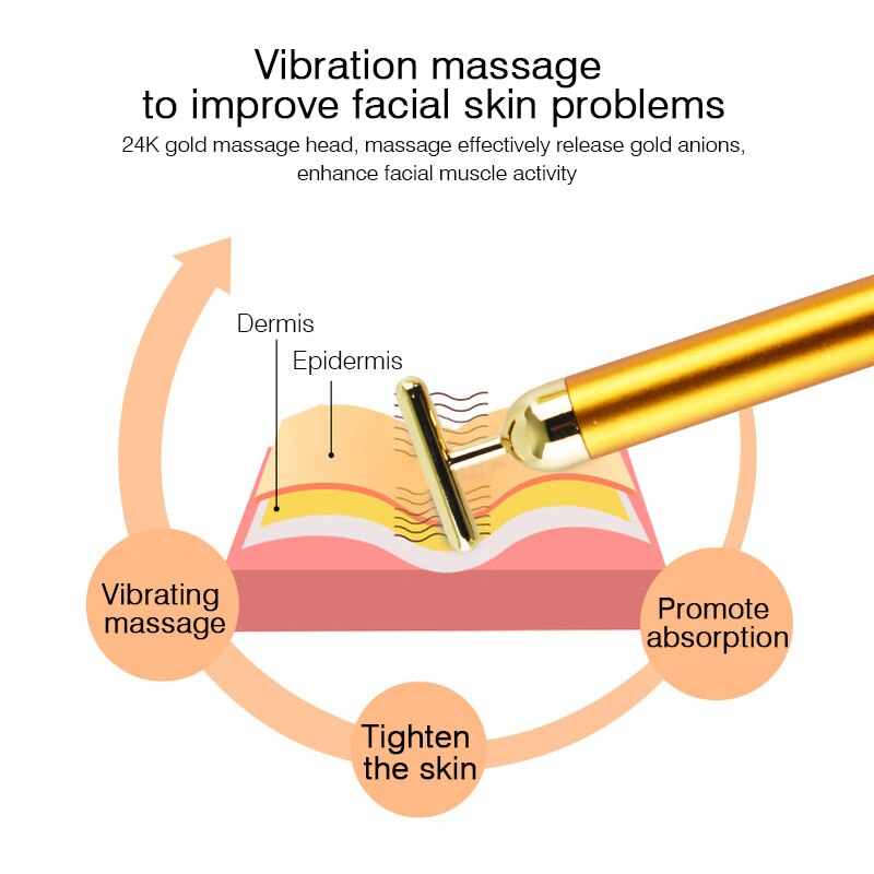 Energy 24K Gold T Beauty Bar Facial Roller Pulse Firming Massager Anti Aging Face Wrinkle Treatment Slimming Wrinkle Stick