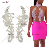 WRA-1006 Keering Hotsale Elegant Gold Wholesale Handmade Long Clause for Bridal Wedding Dress Beaded Bodice Patch Rhinestones