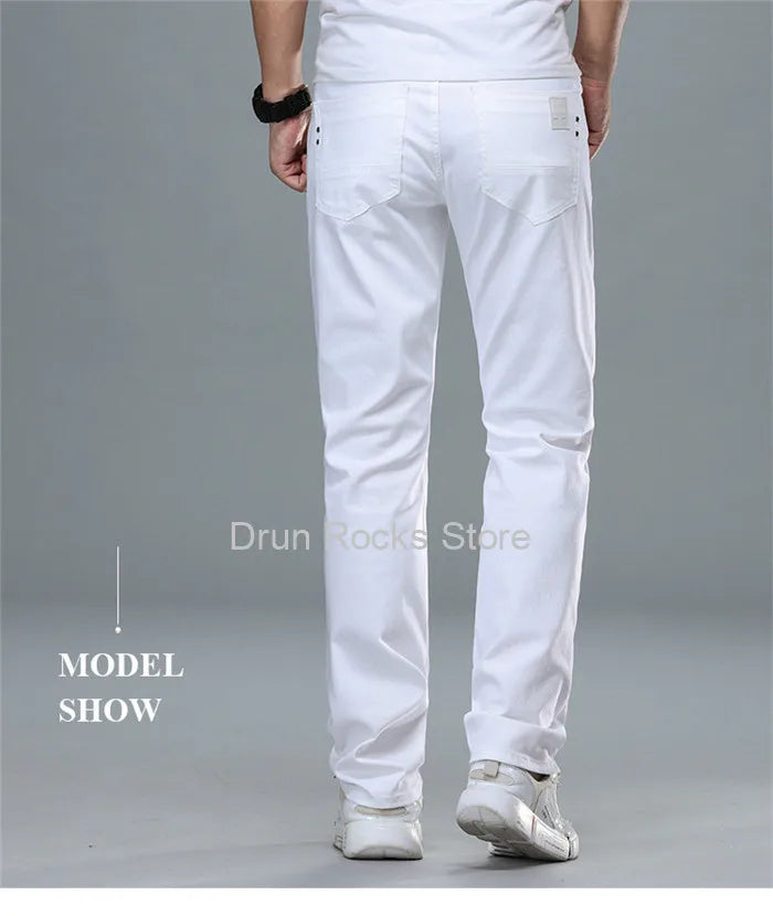 White Jeans Men Plus Size 36 38 40 Loose Oversized Red Trousers Stretched Denim Mens Casual Slim Fit Straight Elastic Man Pant