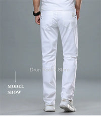 White Jeans Men Plus Size 36 38 40 Loose Oversized Red Trousers Stretched Denim Mens Casual Slim Fit Straight Elastic Man Pant