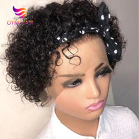 OYM HAIR Pixie Cut Wig Short Curly Lace Front Human Hair Wigs for Black Women Brazilian Water Wave 13x1 Transparent Lace Wigs