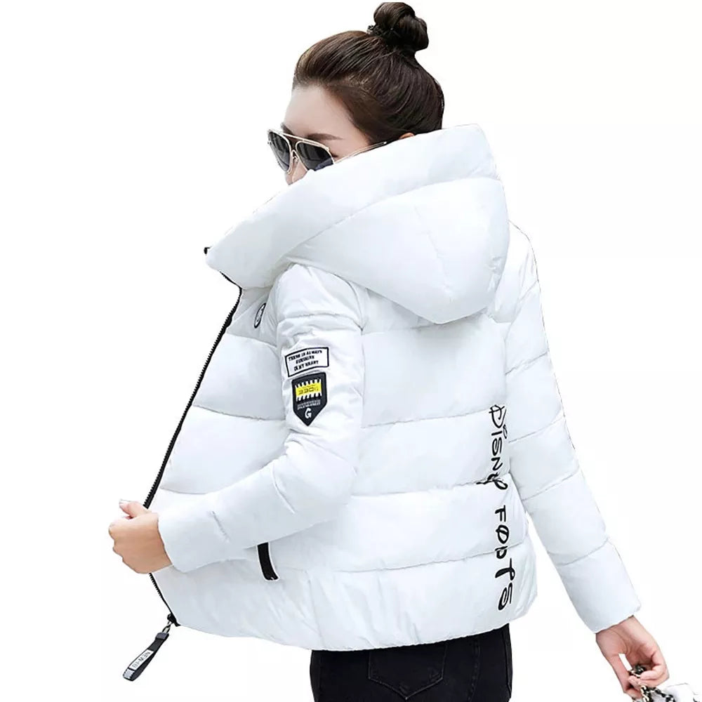 Slim Winter Women Hooded Down Jacket Casual Long Sleeve Zippers Short Outerwear Female Korean Warm Down Coat Tops Parkas Outwear