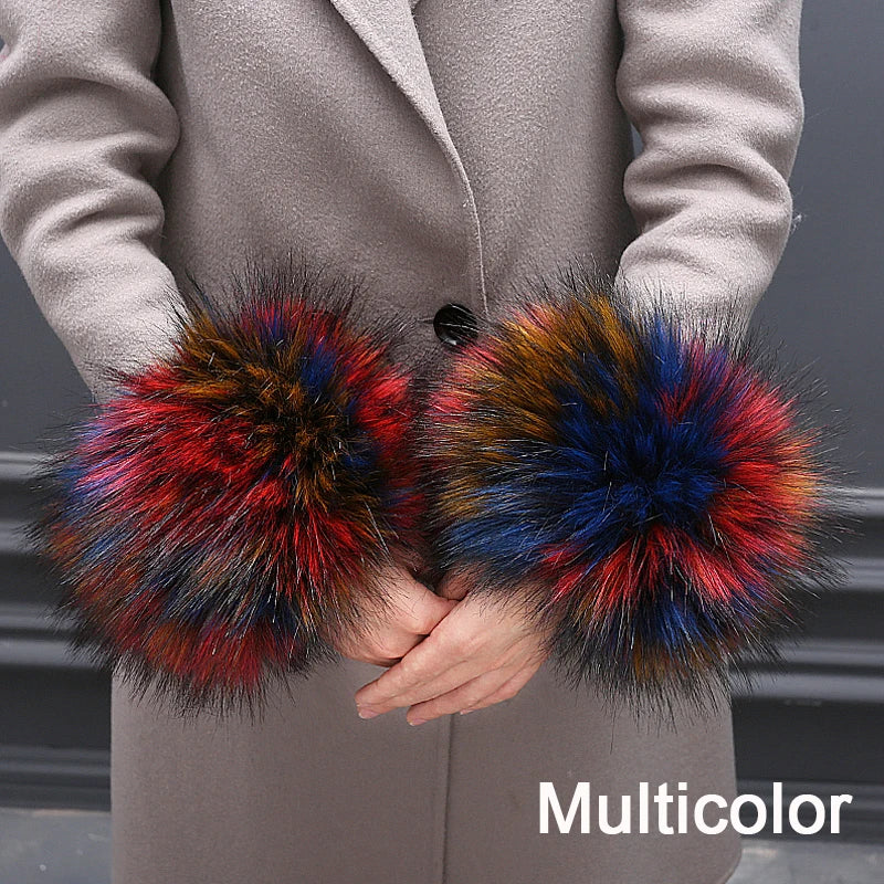 Warmer Faux Fur Plush Windproof cuff sleeve Wrist sleeve winter women Wristband Arms Gloves Accessories