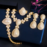 CWWZircons Luxury 4pcs Bridal Wedding Banquet Jewelry Set African Dubai Gold Color CZ Women Party Costume Accessories T416