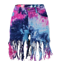 2022 New Clothing Summer Tie Dye Long Tassel Denim Shorts For Women