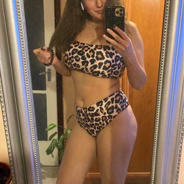 Leopard Bikini High Waist Swimsuit Women Bikini 2022 Push Up Bandeau Women Off Shoulder Beach Swimming Suit Brazilian Swimwear