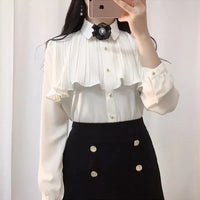 2020 new ruffles chiffon blouse fashion long sleeve women clothing chiffon shirt elegant female chiffon tops