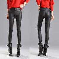 2019 Winter Women Faux Leather Pants & Capris PU Elastic High Waist Trousers Stretchy Slim Pencil Pants Leggings Female Black