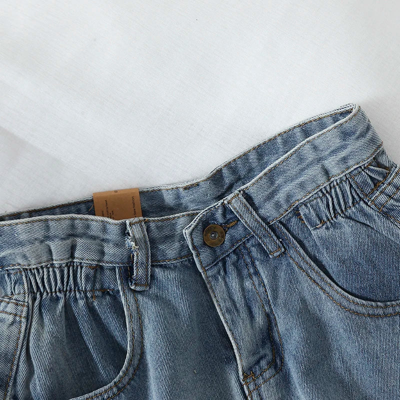 High Waisted Denim Shorts for Women Casual Loose Shorts Ladies Fashion Elastic Waist Wide Leg Short Jeans Summer New 2024