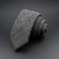 Classic Brown Grey Plaid Striped Wool Necktie Narrow Collar Slim Cashmere Tie For Man Suit Party Casual Accessory Cravat Gift
