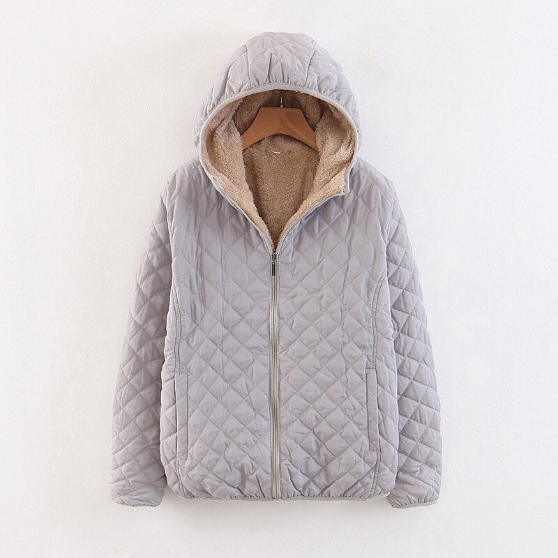 Women Autumn Winter Parkas Coat Jackets Female Lamb Hooded Plaid Long Sleeve Warm Winter Jacket S~3XL casaco feminino