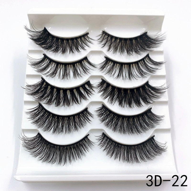 5 Pairs Faux Mink Eyelashes Fluffy Wispy Long Dramatic False Lashes Thick Volume Fake Eyelashes Natural Soft Extension Eyelash