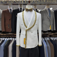 Handmade Single Breasted Men's Wedding Suit Luxury 2-Piece Blazer Pants Set Rhinestones Formal Wear for Groom Middle East Europe