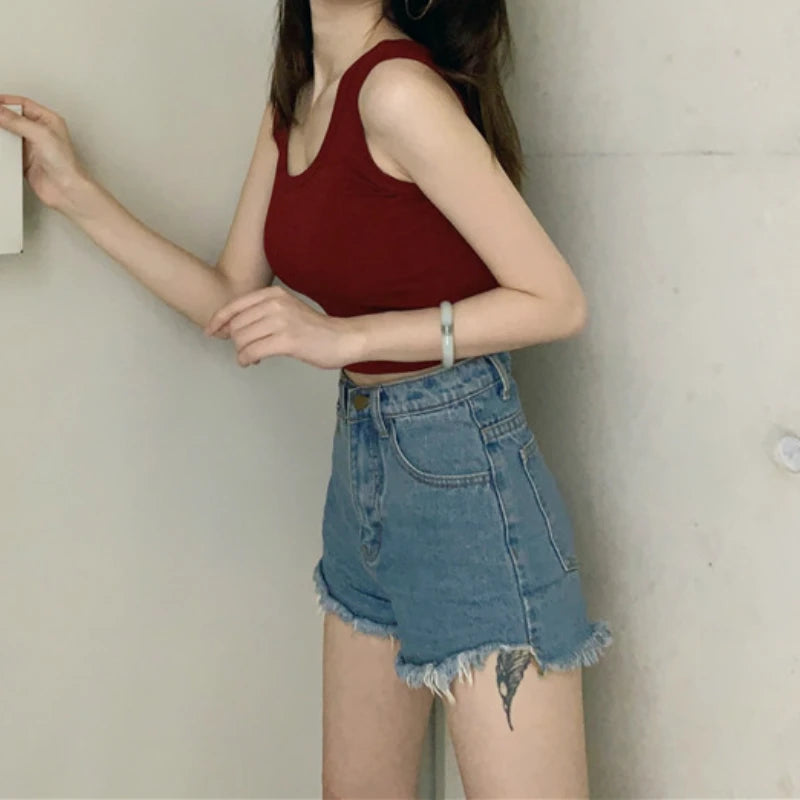 Camisole Women O-neck Strappy Hot Sale Cropped Tank Top Summer Female Active Ins Daily Sexy Streetwear Popular Slim Soft Ulzzang