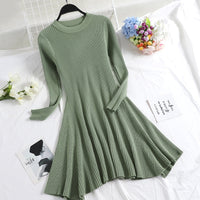 Women Long Sleeve Sweater Dress Women&#39;s Irregular Hem Casual Autumn Winter Dress Women O-neck A Line Short Mini Knitted Dresses