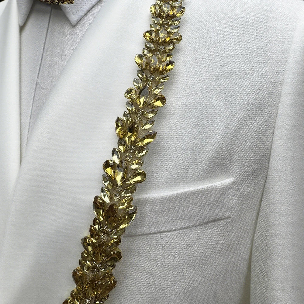 Handmade Single Breasted Men's Wedding Suit Luxury 2-Piece Blazer Pants Set Rhinestones Formal Wear for Groom Middle East Europe