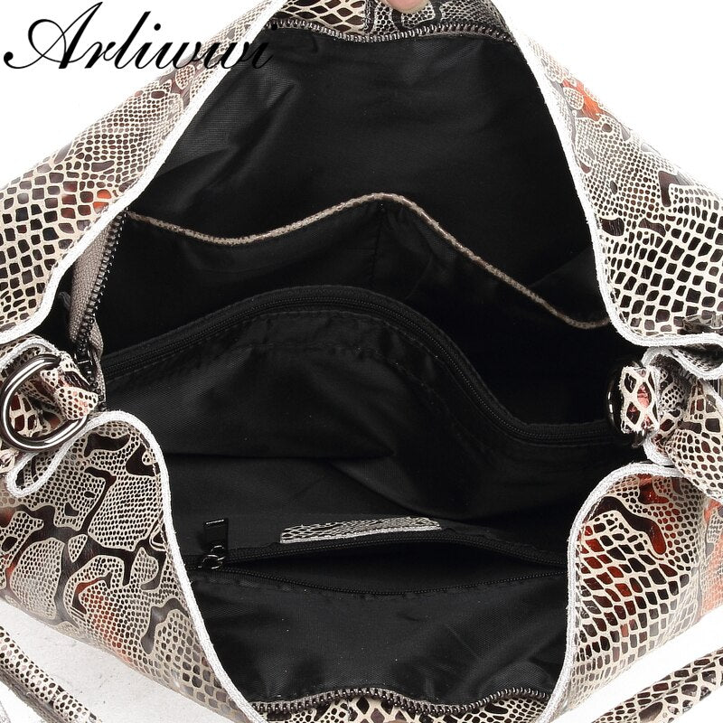 Arliwwi Female Genuine Leather Shoulder Bags New Serpentine Embossed Shiny Cross Body Real Cow Leather Handbags Women GL08