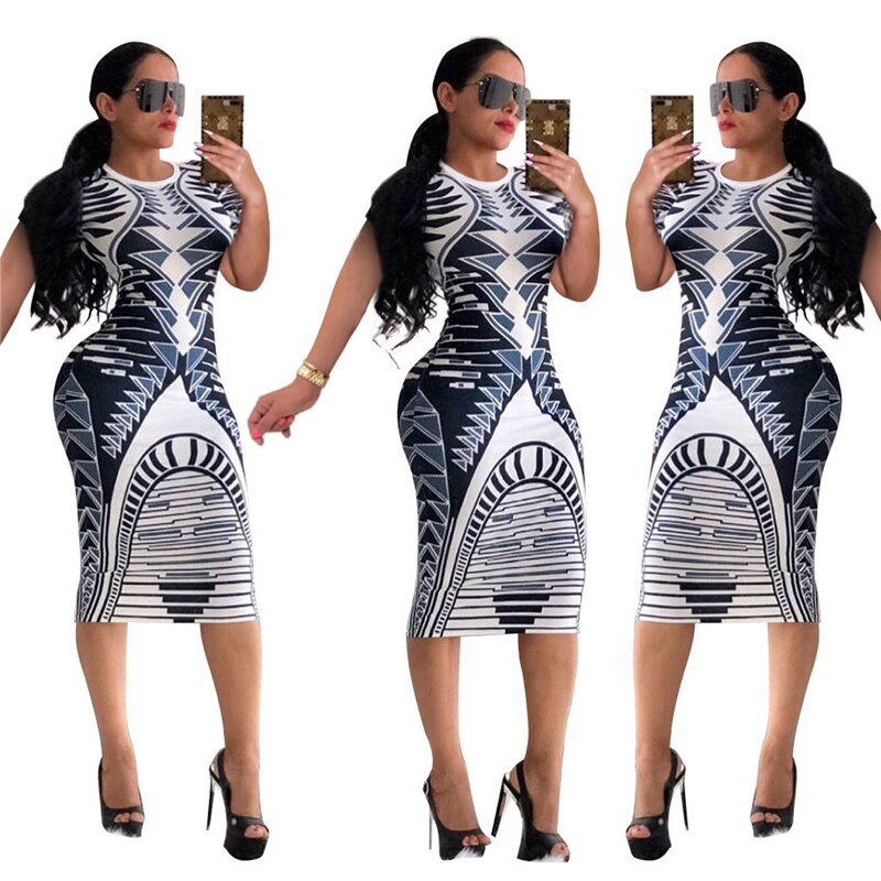 Multicolor Print Novelty Bodycon Sheath Dress Women Summer Long Sleeve Knee-Length Casual Dresses Elegant Slim Midi Robe Femme