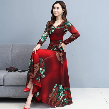 Sexy Vintage Evening Dresses Floral Chiffon Long Sleeve Casual Beach Dress
