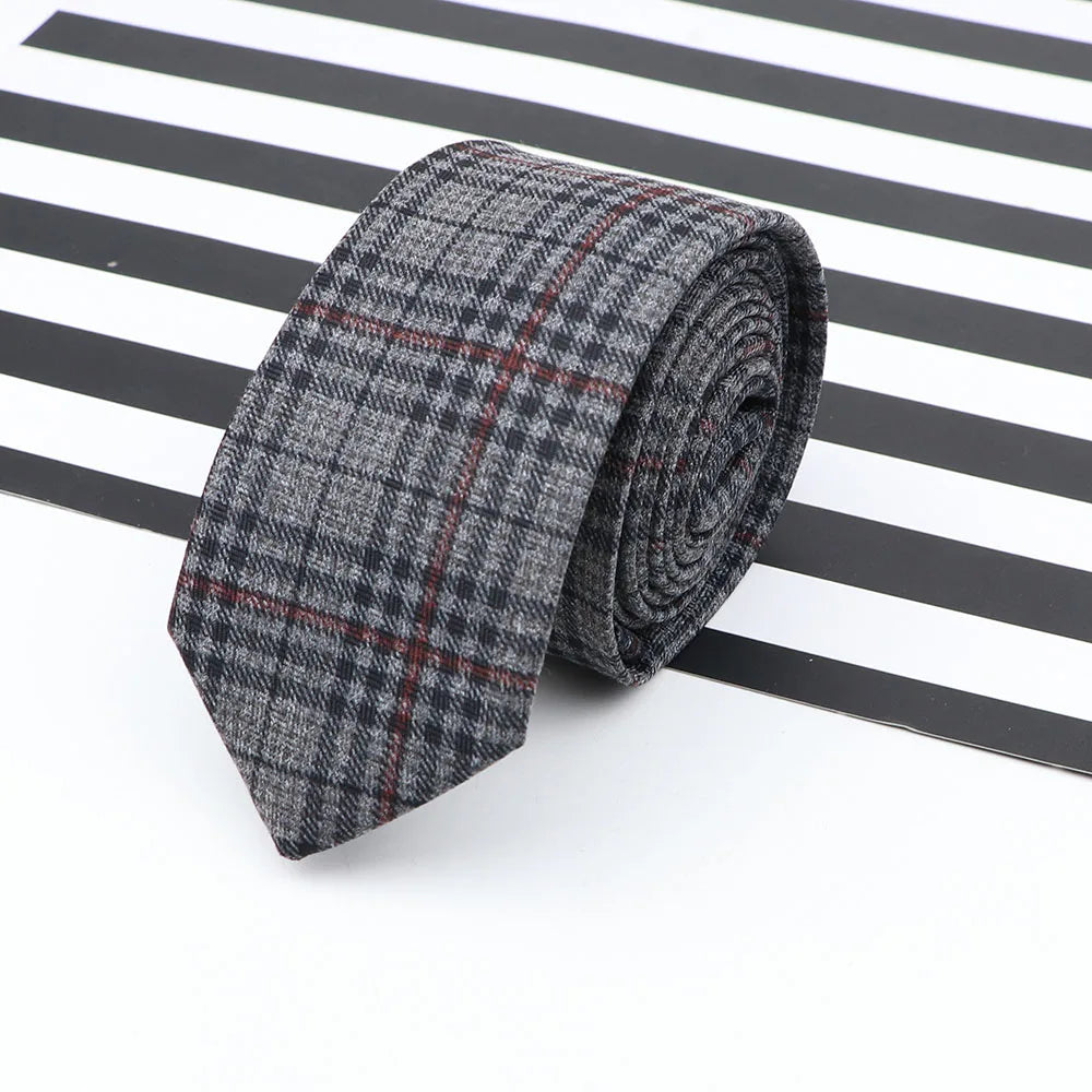 Men's  Business Diamond Check Tie Artificial Wool Cotton Dark Color Tie Striped Black Grey Necktie For Daily Accessory Paty Gift