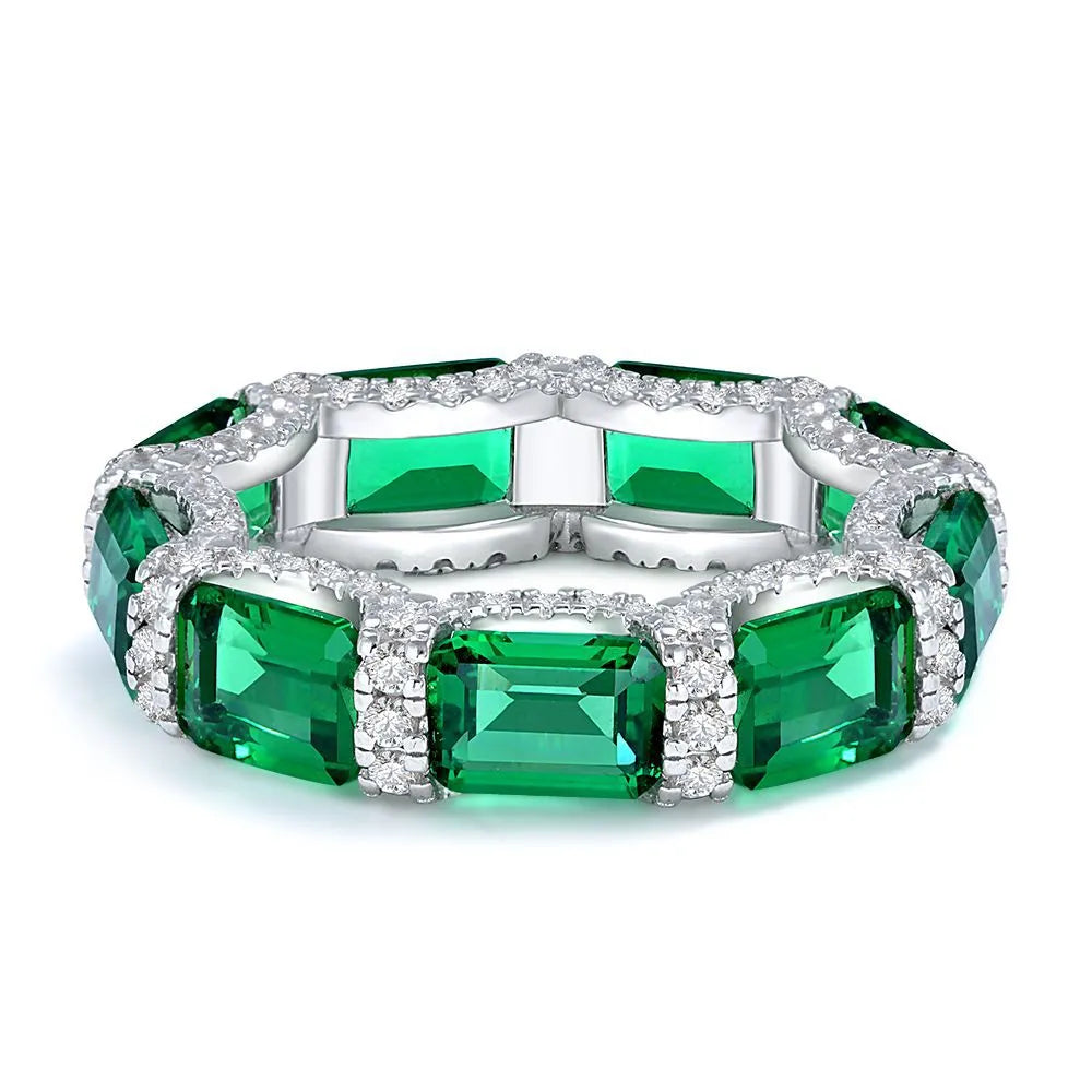 Eternity Emerald Moissanite Diamond Ring 100% Original 925 sterling silver Wedding band Rings for Women Bridal Promise Jewelry