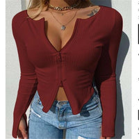 Women T-shirt Spring Autumn Clothes Ribbed Knitted Long Sleeve Crop Tops Zipper Design Tee Sexy Female Slim Black White Tops