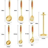 Konco Gold Cooking Utensils,Stainless Steel Kitchen Utensils Tool Set Non-Stick Spatula Spoon Colander Kitchen Gadgets Cookware