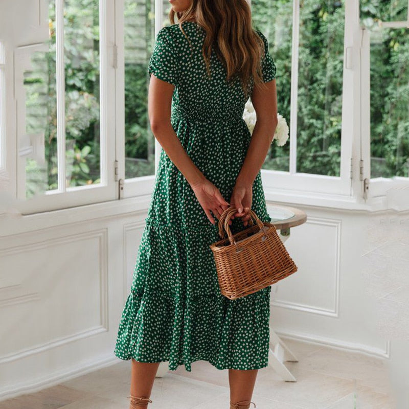 Vestidos Vintage Vintage Print Puff Sleeve summer Beach sweet dresses Casual Square collar floral maxi long dress 2023 festa