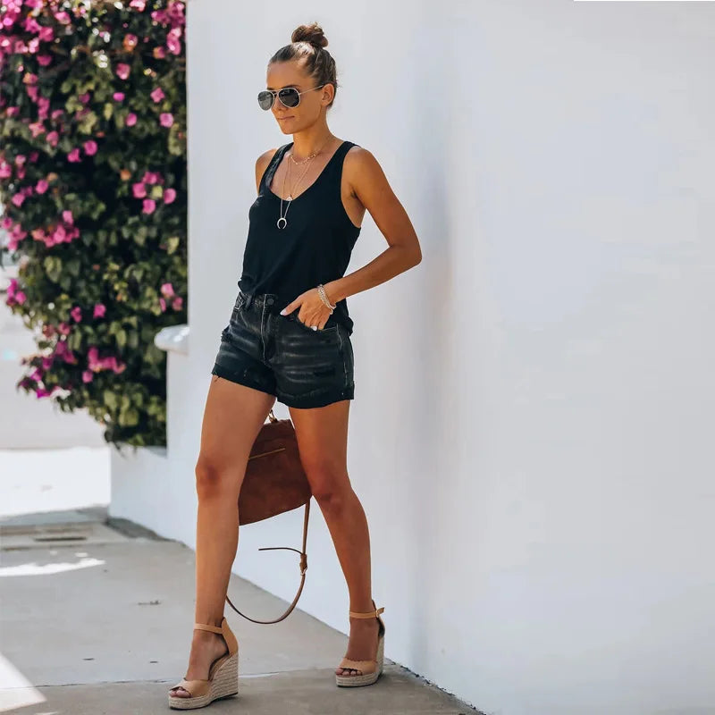 2025 New Women Summer Black Denim Shorts Fashion High Waist Elastic Shorts Jeans S-2XL Global Drop Shipping