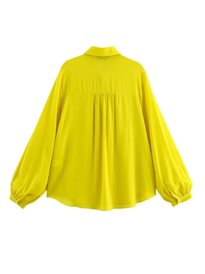 ZAJIA 2025 Spring New Women's Casual Long Sleeve Lapel Shirt Bow Decorative Button Fastening Fashion Simple