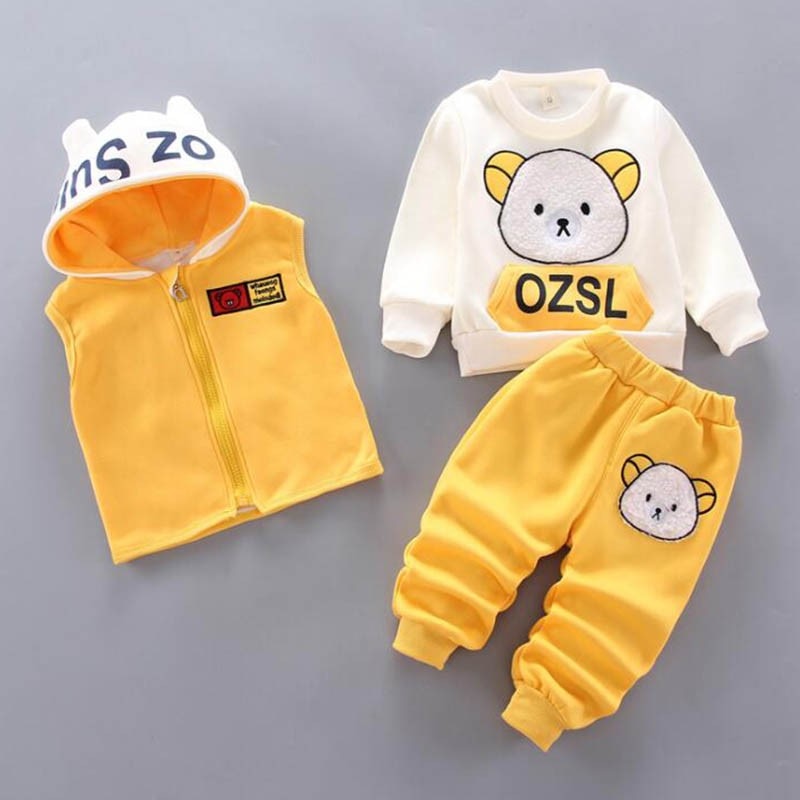 Baby Boys And Girls Clothing Set Tricken Fleece Children Hooded Outerwear Tops Pants 3PCS Outfits